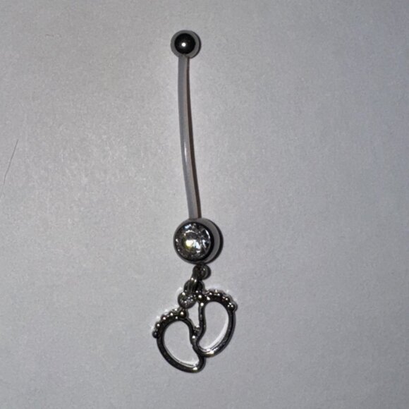 Clear Gem Little Feets Pregnancy Belly Ring - Picture 5 of 8